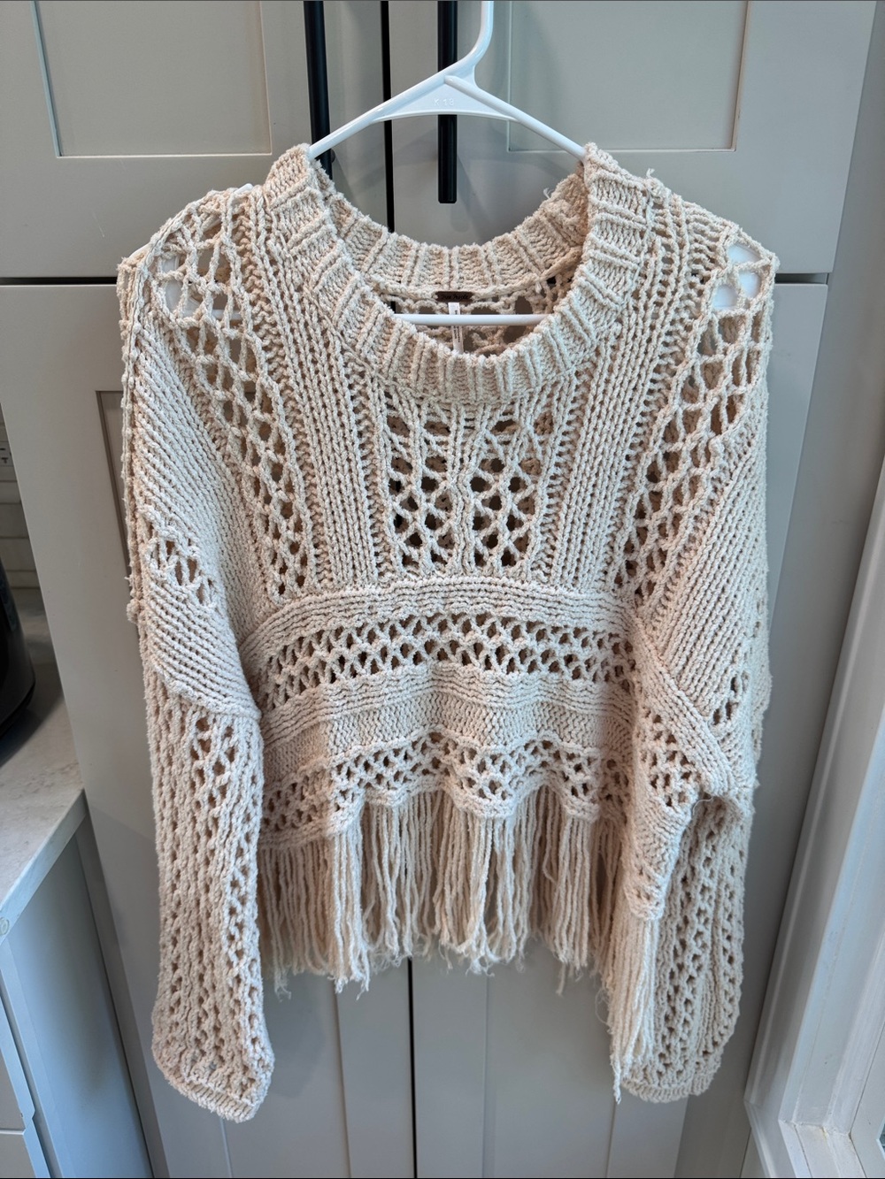 Free People Chunky Crochet Fringe Sweater - Cream Medium